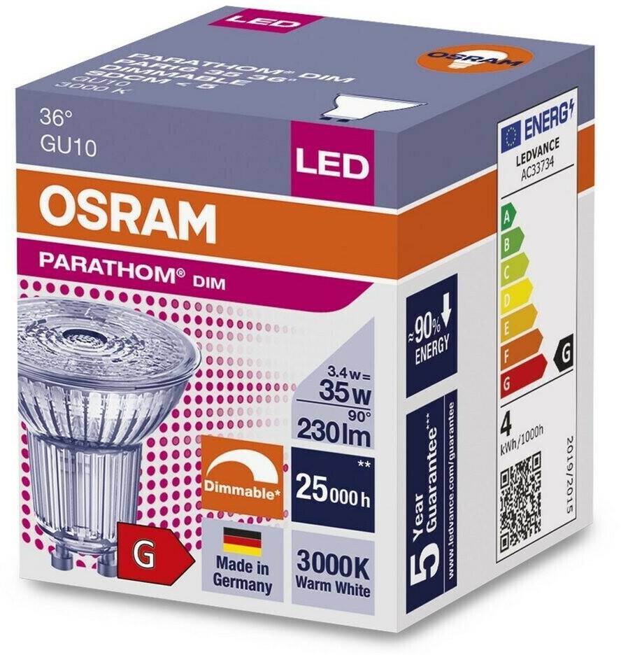 Bombillas Osram LED Parathom PAR16 3.7-35W/930 GU10 230lm clear warm white 36° dimmable